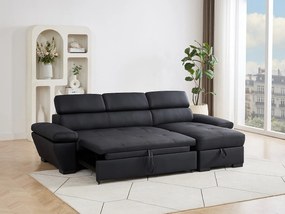 Kanapa rozkładana narożna prawostronna skórzana czarna JONOVA