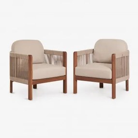 Zestaw 2 Foteli Ogrodowych Z Drewna Akacjowego I Plecionej Liny Serel Akacja Brąz - Sklum