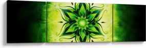 Obraz - Kwiatowa mandala na zielonym tle (170x50 cm)