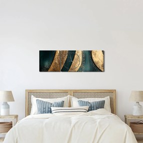 Obraz - Zielona abstrakcja ze złotem I. (z zegarem) (90x30 cm)