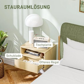 HOMCOM 2-częściowy zestaw wiszących stolików nocnych, Stolik nocny, Komoda nocna, Płyta wiórowa, Naturalny, 45 x 35 x 27,5 cm