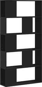 Czarna biblioteczka 5-poziomowa z drewna inżynieryjnego 80,5x23,5x162,5 cm z przegrodami i mocowaniem ściennym