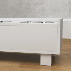 PawHut Podwyższona Stacja Karmienia dla Psów, z Wyjmowaną Matą Antypołykania, 2 Miski Aluminiowe, Schowek, Biały