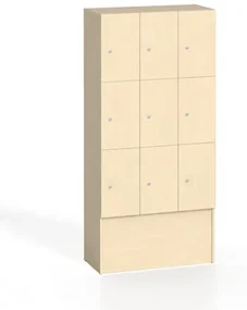 Drewniana szafka skrytkowa, 9 schowków, 1700 x 900 x 420 mm, zamek cylindryczny, brzoza