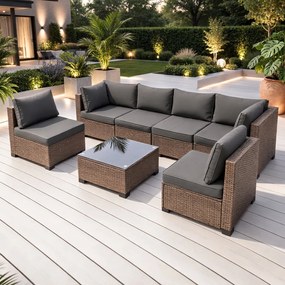 Modułowy narożnik ogrodowy Caldoro XL2501 technorattan, jasny brąz, poduszki szare