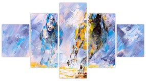 Obraz biegnących koni, obraz olejny (125x70 cm)
