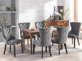 Zestaw 6 krzeseł skandynawskich - tkanina aksamitna - z dębowymi nogami - Szary