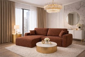 Narożnik z funkcją spania i pojemnikiem Ariel XL, tkanina welurowa Salvador, Ciemnobrązowy, Lewy