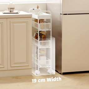 HOMCOM Wózek kuchenny metalowy, 3 kosze, wąski design, 4 koła, do kuchni, salonu, łazienki, biały