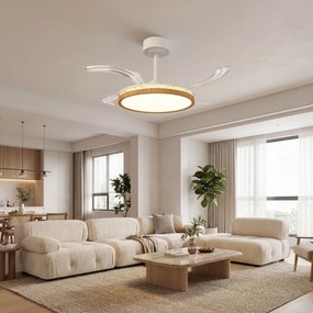 HOMCOM Wentylator sufitowy z lampą i pilotem, Ø95 cm, nowoczesny wentylator sufitowy LED ze składanymi łopatkami, drewno naturalne | Aosom PL