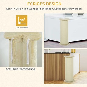 PawHut Drapak Narożny dla Kotów Oszczędność Miejsca Kremowy 35x35x85cm Idealny do Małych Mieszkań | Aosom PL