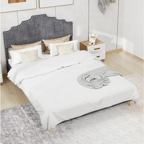 Łóżko dla dorosłych 160x200 cm, łóżko podwójne z tapicerowanym zagłówkiem i stelażem - aksamit - kolor szary (bez materaca)