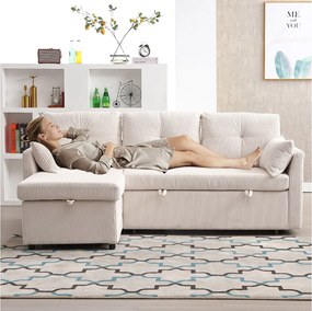 Sofa rozkładana 3-osobowa - 206 x 130 x 88 cm - sofa modułowa - ze schowkiem - aksamitna - beżowa