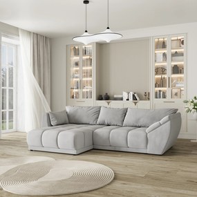 Masseno Narożnik ORENTI z funkcją spania i pojemnikiem na pościel Narozniki L, Rozkładana sofa - Jasnoszary, MATT VELVET 83