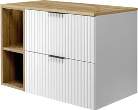 Szafka pod umywalkę, Biały / Dąb Craft + czarny uchwyt, 80 x 57 x 46 cm + Blat