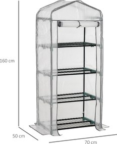 Outsunny Szklarnia foliowa, cieplarnia, mini-szklarnia, dom roślin, rozsadnik, 4 półki, 70 x 50 x 160 cm, Biały | Aosom PL