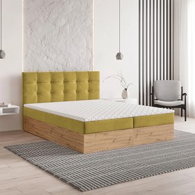Masseno Łóżko kontynentalne MOLVEN z pojemnikiem na pościel 140x200 cm - Żółty, SORO 40