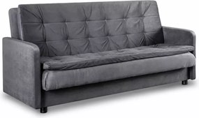 Sofa rozkładana Fritkit szara – nowoczesna welurowa kanapa z funkcją spania i pojemnikiem