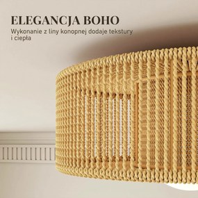 HOMCOM Lampa sufitowa, wisząca lampa boho z oprawką G9 LED, abażur ze sznurka konopnego okrągły