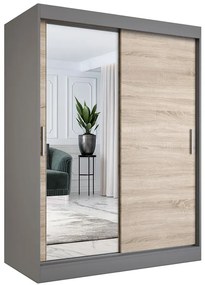 Szafa przesuwna z lustrem 150 cm antracyt + dąb sonoma - Seko 4X