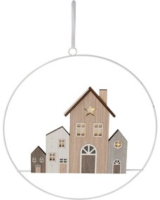 Świąteczna dekoracja wisząca Winter Houses, 30 cm, świecąca, na baterie