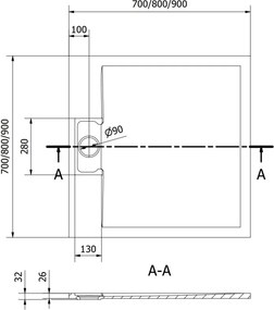 Mexen Otto brodzik kwadratowy SMC 90 x 90 cm, czarny - 4N709090