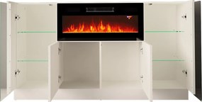 Biała komoda z kominkiem elektrycznym i oświetleniem Diuna 1