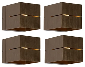 Zestaw 4 inteligentnych lamp ściennych w kolorze ciemnego brązu 9,7 cm z Wi-Fi G9 - Transfer Groove Nowoczesny Oswietlenie wewnetrzne