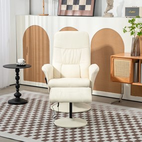 HOMCOM Fotel Masujący z Podnóżkiem, Ergonomiczny Fotel z 10 Punktami Wibracyjnymi, Skóra Ekologiczna, 76 x 81 x 105 cm, Kremowy
