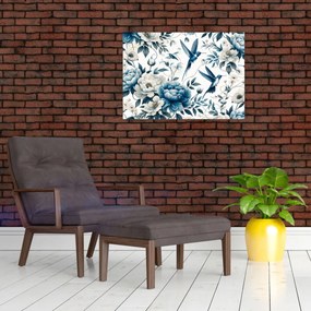 Obraz - Kolibry z kwiatami (70x50 cm)