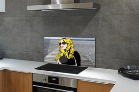 Szkło do Kuchni na Ścianę Kobieta w Okularach i Czerwonych Ustach