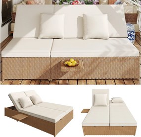 Zestaw mebli ogrodowych składanych 2-osobowy, fotel ogrodowy z poliestru rattanowego - 2 składane stoliki kawowe - biały