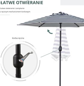 Outsunny Parasol Ogrodowy na Zewnątrz Niebieskie Paski Stal 23x216m Niebieski + Biały | Aosom PL
