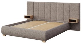 Jasnobrązowe tapicerowane łóżko dwuosobowe ze stelażem 140x200 cm Fioro – MESONICA