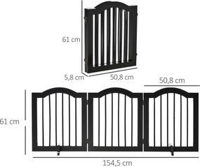 PawHut Bramka ochronna dla psa składana 3-częściowa stabilna MDF czarna 1545x295x61 cm | Aosom PL