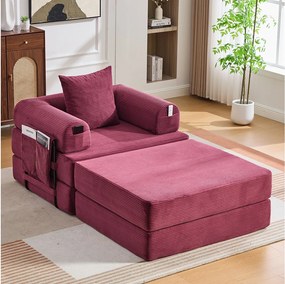 Fotel rozkładany z kordu - 190 x 112 x 67 cm - z poduszkami + kieszeń - nieskończenie modułowy - czerwony