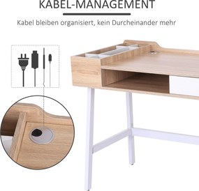 HOMCOM Biurko komputerowe z 6 półkami i szufladą Szeroki blat Naturalny kolor Idealne do nauki i pracy 100x55x815cm | Aosom PL