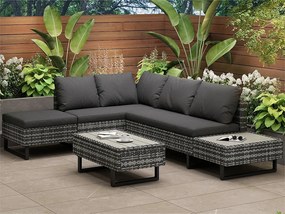 Modułowy zestaw mebli ogrodowych z rattanu PE - przeznaczony dla 4 do 5 osób - niski stół z plastikowych desek - Szary