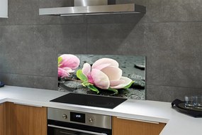 Szklany Panel Kwiat Magnolii na Kamieniach