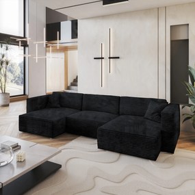 Masseno Narożnik SARMO z funkcją spania i pojemnikiem na pościel Narozniki U, Rozkładana sofa - Czarny, TILIA 100
