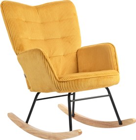 HOMCOM Krzesło bujane vintage, zakrzywione płózki, grube wypełnienie, buk &amp; stal, Żółte