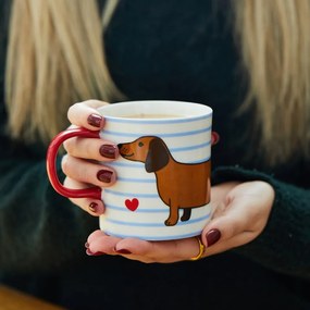 Niebiesko-brązowy porcelanowy kubek 300 ml Sausage Dog – Sass &amp; Belle