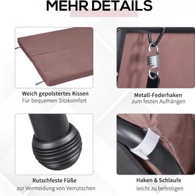 Outsunny Huśtawka Ogrodowa 3 Osobowa z Regulowanym Daszkiem Hamak Wiszący Brązowy Poliester 215x120x165cm | Aosom PL