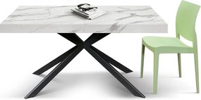 Stół drewniany, białe wykończenie i czarne nogi X, rozkładany 160x90 - 240x90 - CAMAIORE