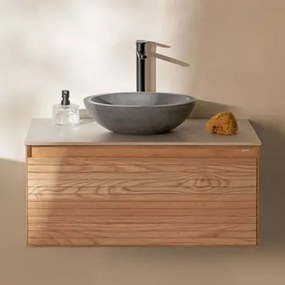 Zestaw Mebli Łazienkowych Z Drewna Jesionowego Tedrik Popielaty Brąz & Okrągły Szary Cement Ø40 Cm Tarsis & - Sklum
