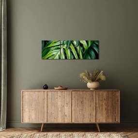 Obraz - Tropikalne liście (z zegarem) (90x30 cm)
