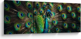 Obraz – Paw (z zegarem) (90x30 cm)