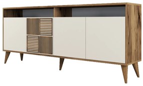 Kremowa niska komoda w dekorze orzecha 180x79 cm Milan – Kalune Design
