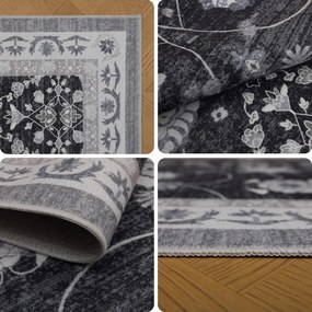 Dywan vintage INKA Floral z Efektem Postarzenia Czarno-Szary 240 cm x 340 cm