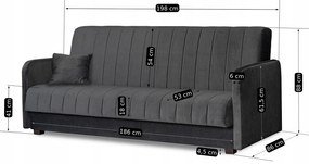 Sofa z Funkcją Spania PORTO Wersalka Rozkładana Dwuosobowa Szara Nowoczesna do Salonu